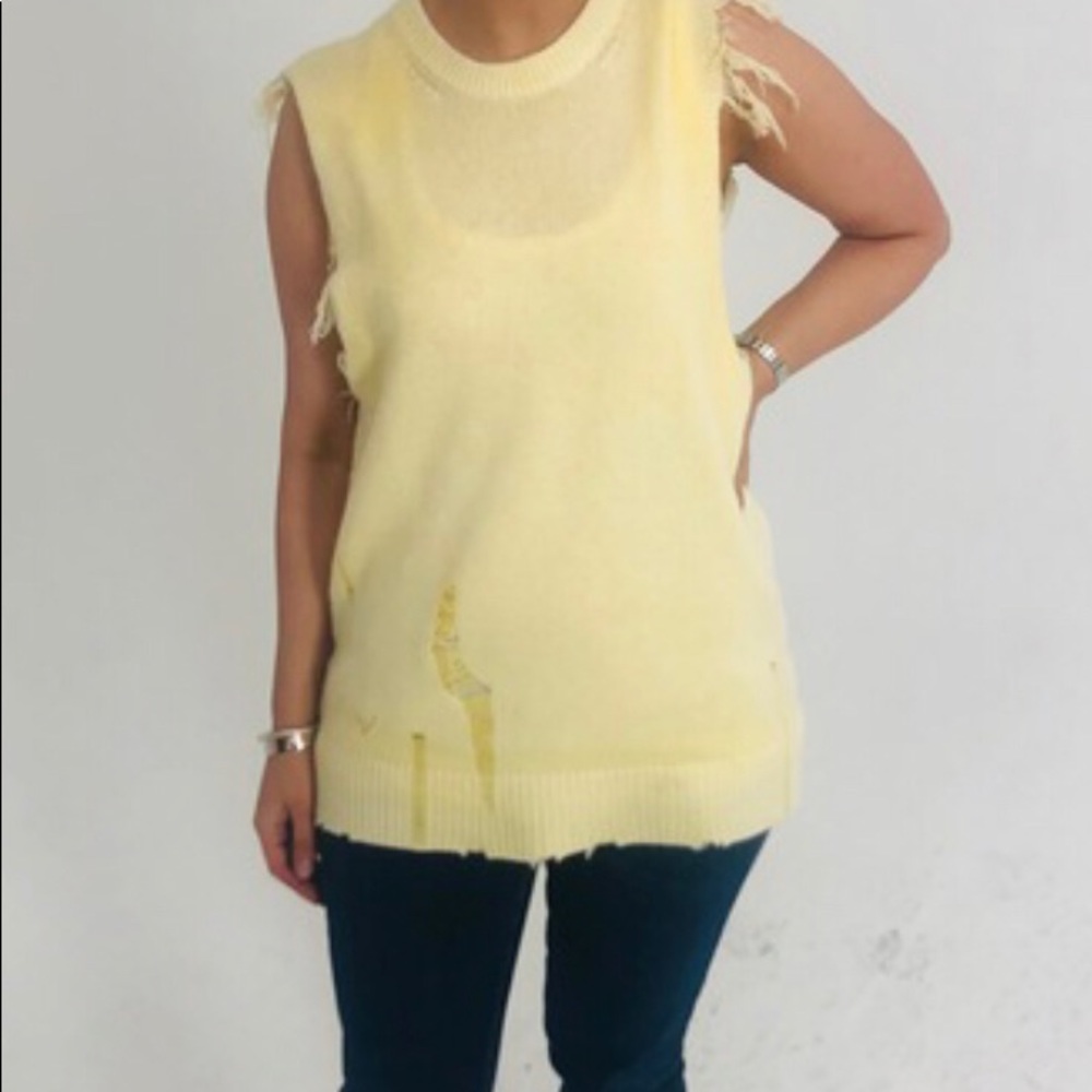 Distressed yellow cashmere sweater